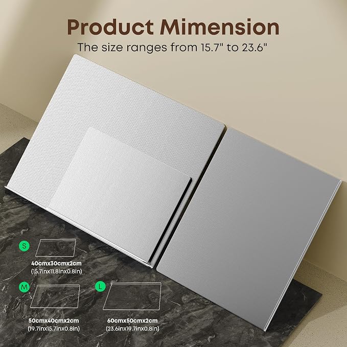 Stainless Steel Cutting Board, 15" x 11" Chopping Board for Kitchen, Metal Cutting Board with Lip & Non-Slip Pad, Easy to Clean, 40 x 30 cm