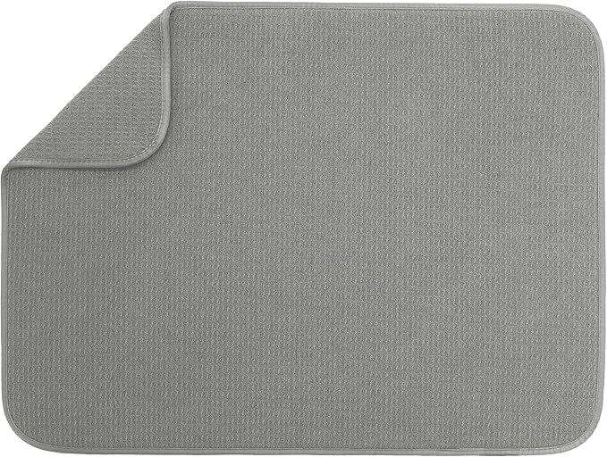 S&T INC. Dish Drying Mat, 18" x 24", XL, Grey | Absorbent Microfiber, Extra Large Kitchen Counter Mat for Dishes, Utensils, Pots and Pans, Machine Washable