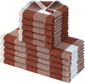 Homaxy Kitchen Towels and Dishcloths Set, Set of 10, White & Rust | Bulk Cotton Waffle Weave Check Plaid Kitchen Towels, Super Soft and Absorbent Dish Cloths, 12 x 12 and 13 x 28 Inches
