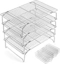 E-far Cooling Rack 15”x10”, 4-Tier Collapsible for Cooking and Baking | Tight-Wire Stainless Steel Cookie Rack for Baking Sheet, Oven, Roasting, Stackable & Space Saving, Dishwasher Safe