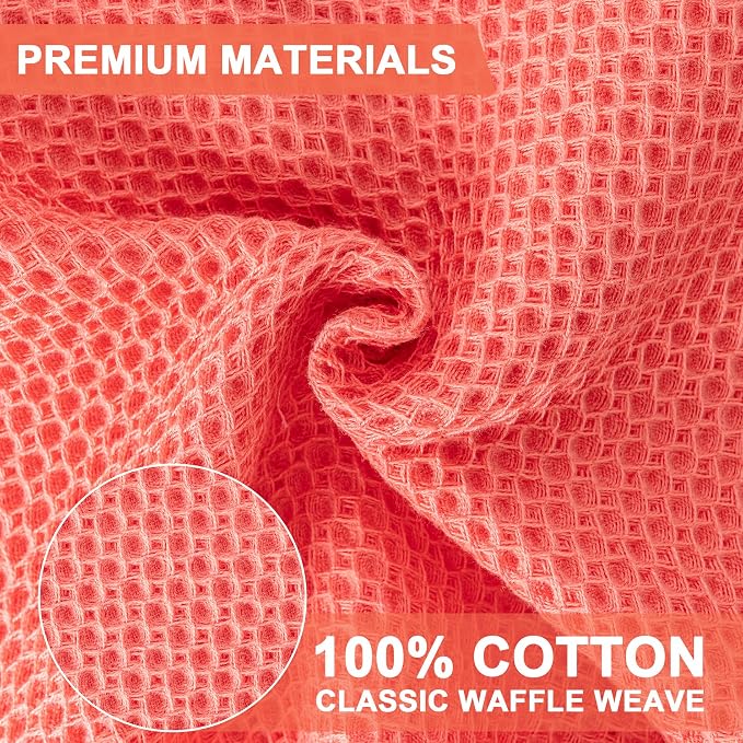 Kitchen Towels 6-Pack Kitchen Dish Cloths,100% Cotton,12x12 In,Coral | Towels Waffle Weave,Ultra Soft Absorbent, Quick Drying