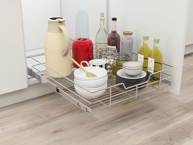 Pull Out Cabinet Organizer 20" W X 17" D, Slide Out Drawers For Kitchen Cabinets, Pull Out Drawers For Cabinets Capacity Heavy Duty Caddy, Cabinet Pull Out Shelves Chrome-Plated, Bathroom Pantry | For Kitchen Organizers and Storage, Pull Out Drawers Fo...