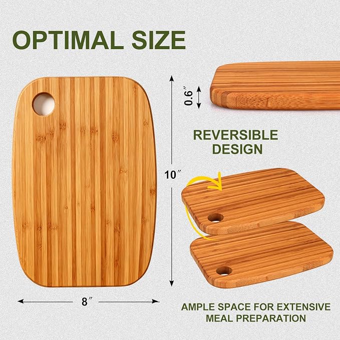 Small Bamboo Cutting Boards for Kitchen with Hanging | Medium Bamboo Cutting Board for Vegetables, Fruit, Bread, Meat, Cheese, Charcuterie - BPA Free, 10" x 8"