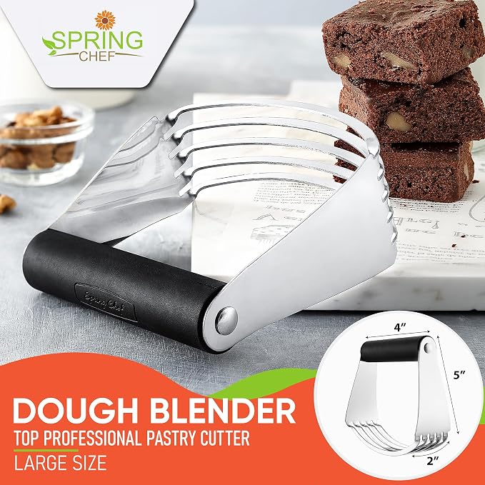 Spring Chef Large Dough Blender For Baking - Durable Pastry Blender - Black | Heavy Duty Dough Mixer Hand Tool w/ Stainless Steel Blades, Professional Pastry Cutter Tool for Easy Mixing, Dishwasher Safe