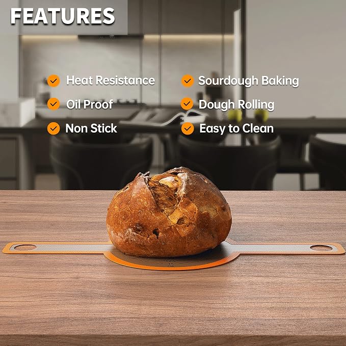 GUYGUYDREMAT Bread Sling for Dutch Oven – Heavy-Duty Reusable Silicone Baking Mat with Finger-Loop Handles, Non-Stick Sourdough Bread Liner, Fits 8–9 Inch Baskets (2-Pack, High-visibility Orange)