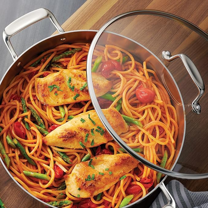 Tramontina Boston Tri-Ply Clad Stainless Steel 6-Quart Braiser Pan with Lid | Induction-Ready, Dishwasher-Safe, NSF-Certified