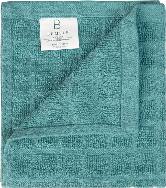 Bumble Dish Cloths (8-Pack), 100% Cotton Kitchen Towels, 12"x12" - Aqua | 405 GSM | Soft, Highly Absorbent & Durable Dish Towels for Kitchen