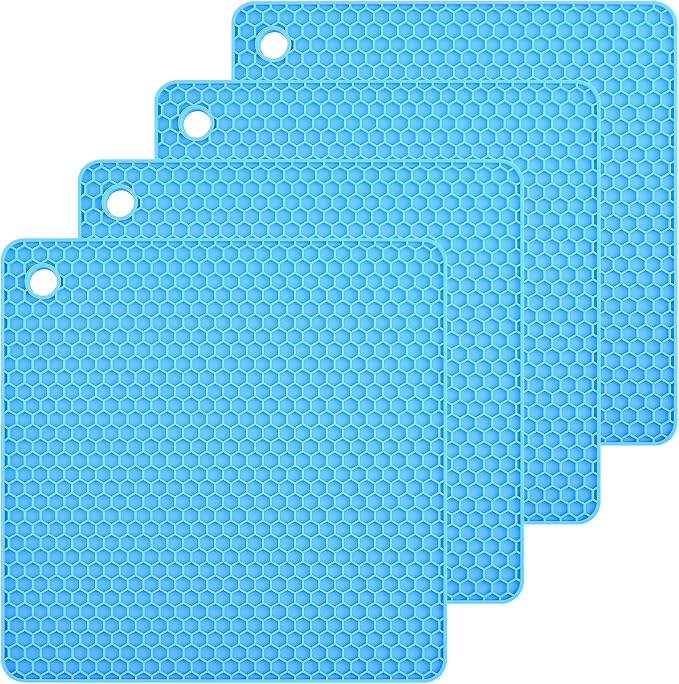 Smithcraft Silicone Trivets Mats Silicone Pot Mat for Countertop Trivet Pads Heat Resistant Table Placemats 4 Pack,Size:7.5x7.5 Inch, Color: Blue, Shape:Square