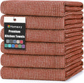 Homaxy 380 GSM Cotton Premium Kitchen Towels 6 Pack, 18"x 28", Rust | Flat and Terry Dish Towels, Highly Absorbent Tea Towel Set with Hanging Loop, Soft Utility Kitchen Hand Towels