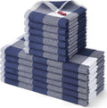 Homaxy Kitchen Towels and Dishcloths Set, Set of 12, White & Navy Blue | Bulk Cotton Waffle Weave Check Plaid Kitchen Towels, Super Soft and Absorbent Dish Cloths, 12 x 12 and 13 x 28 Inches