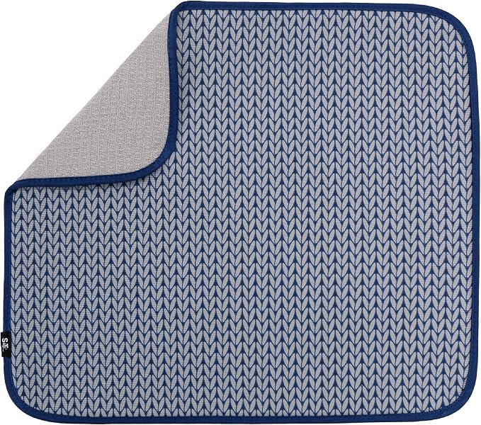 S&T INC. Dish Drying Mat, 16" x 18", Large, Blue Stockinette | Absorbent Microfiber, Kitchen Counter Mat for Dishes, Utensils, Pots and Pans, Machine Washable