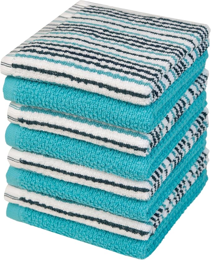 Bumble Dish Cloths 8-Pack, 100% Cotton Kitchen Towels, 12"x12" Aqua | 430 GSM Soft Dish Towels for Kitchen, Highly Absorbent & Durable Kitchen Rags for Washing Dishes