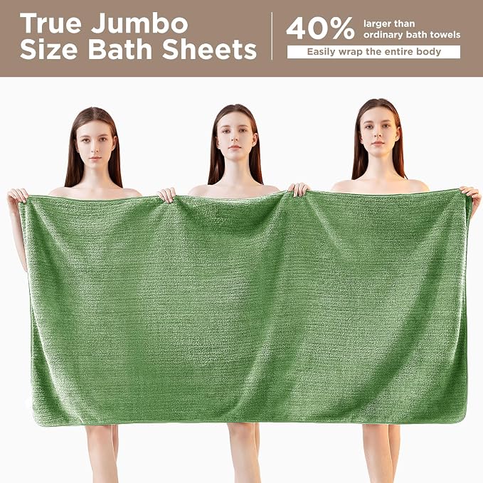 8 Piece Bath Towels Set, 2 Oversized 35 * 70 in Bath, 2 Hand, 4 Wash | Luxury Soft Microfiber, Super Absorbent Thick, Quick Dry, Shower Towels for Bathroom, Spa & Hotel, Sage Green