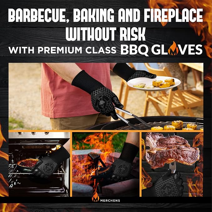 BBQ Grill & Oven Gloves 1472°F Heat Resistant | Storage Case & Gift Box | Fireproof, non-slip silicone mitts, extra-long protection for grilling, smoking & baking | Pro Series BBQ gloves - Easy clean