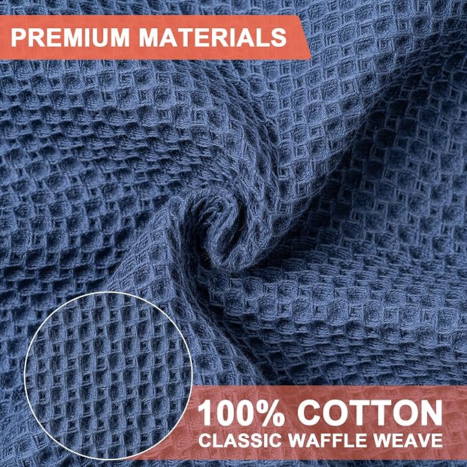 Kitchen Towels 8-Pack Kitchen Dish Cloths,100% Cotton,12x12 In,Navy Blue | Towels Waffle Weave,Ultra Soft Absorbent, Quick Drying
