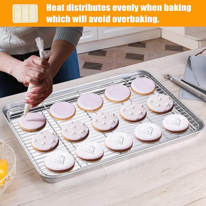 Homikit Large Baking Sheet with Wire Cooling Rack Set (2 Pans+2 Racks) | 20x14 Inch XL Stainless Steel Cookie Sheets & Cooling Racks, Big Metal Bacon Crisp Trays Non Toxic, Oven & Dishwasher Safe