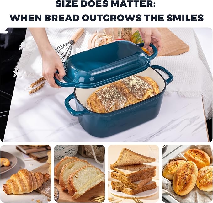4.6 Quart Dutch Oven for Sourdough Bread Baking | Oval Bread Dutch Oven with Lid, Cast Iron Bread Pan for Crispy Crust, Steam Baking Design for Artisan Homemade Loaves, Teal