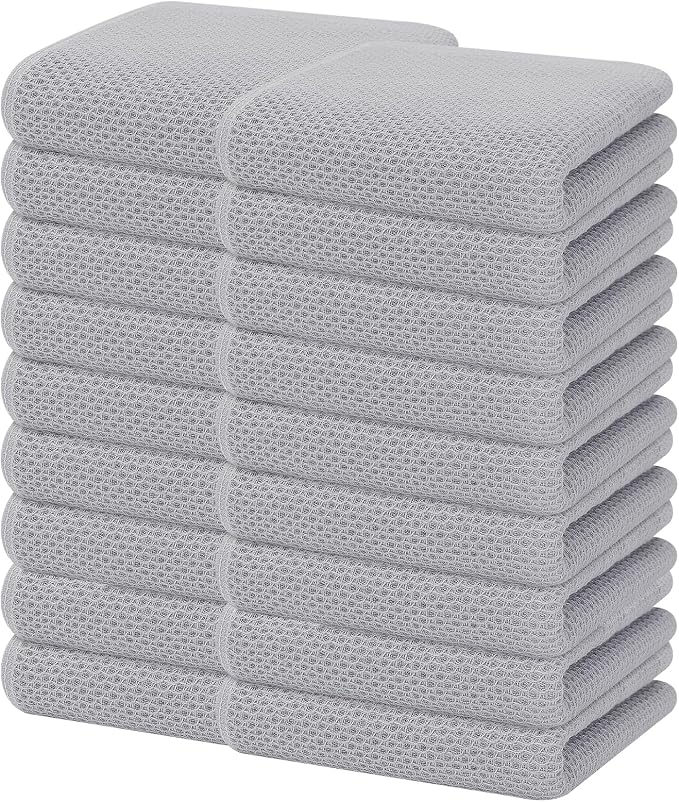 Homaxy 100% Cotton Waffle Weave Kitchen Dish Towels 18-Pack, Light Gray | 13 x 28 Inches, Ultra Soft Absorbent Dish Towels, Quick Drying Cleaning Towels