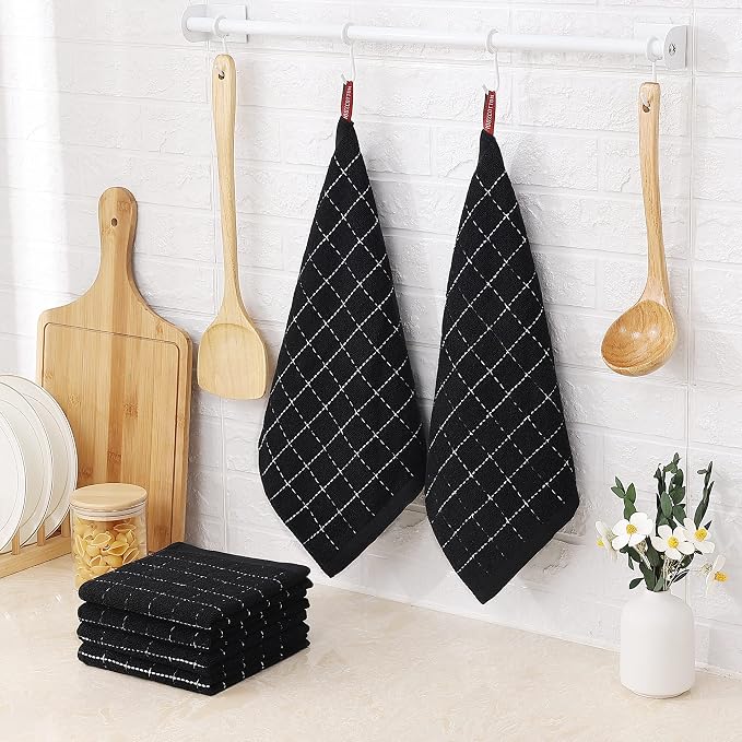 Homaxy 100% Cotton Terry Kitchen Dish Cloths, 6 Pack, Black | Ultra Soft and Absorbent, Suitable for Drying and Washing Dishes