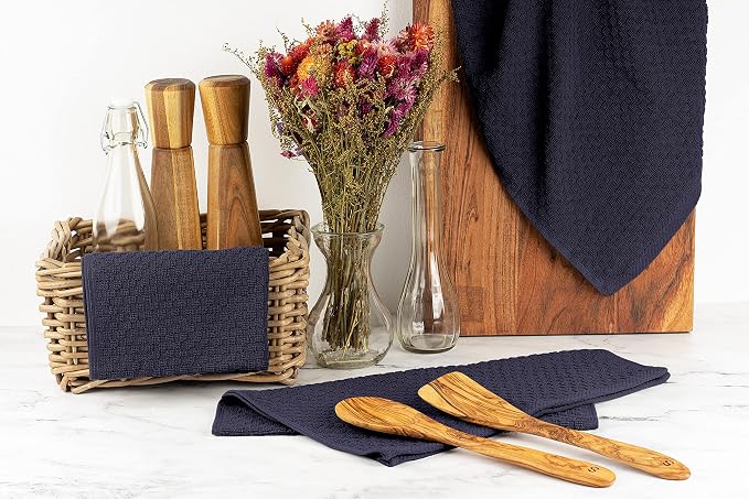 Super Absorbent Kitchen Towels 12 Pack - Premium 100% Cotton Kitchen Towels, 450GSM Thick Machine Washable Navy Dish Towels for Kitchen Drying, Cleaning, Dobby Weave, Unmatched Quality
