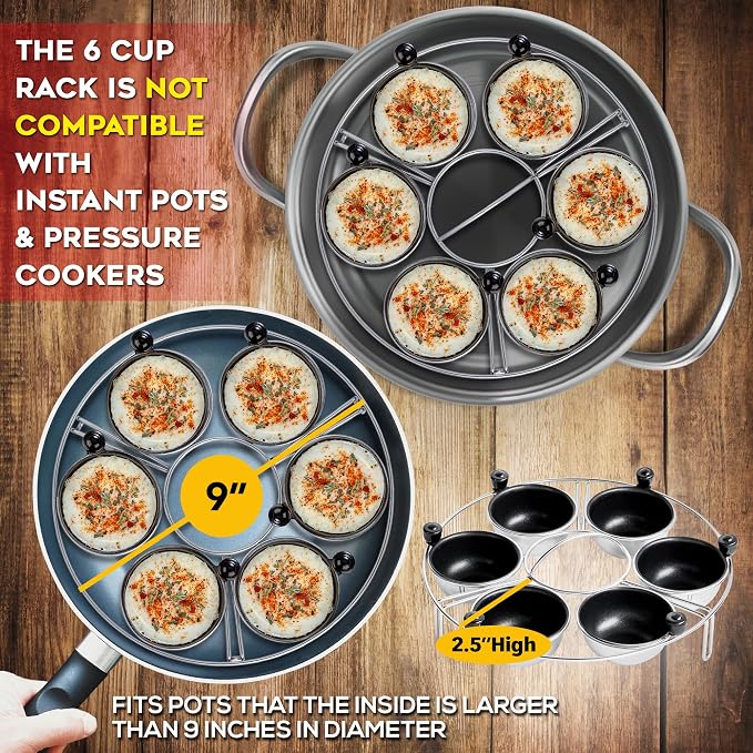 Egg Poacher Insert Stainless Steel Poached Egg Cooker Eggs Poaching Cup PFOA Free Egg Poachers Nonstick, 9 inches Rack, 6 Poached Cups
