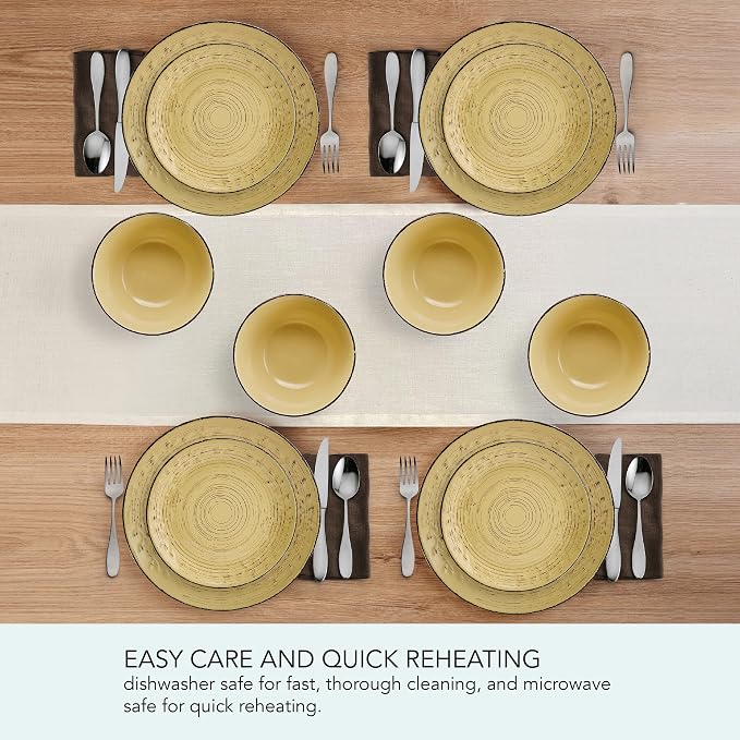 Pfaltzgraff Trellis Sunflower 12 Piece Dinnerware Set, Service for 4, Yellow