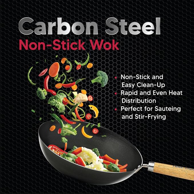 Helen's Asian Kitchen Xylan Non-Stick Wok, 12-Inch Flat Bottom Wok