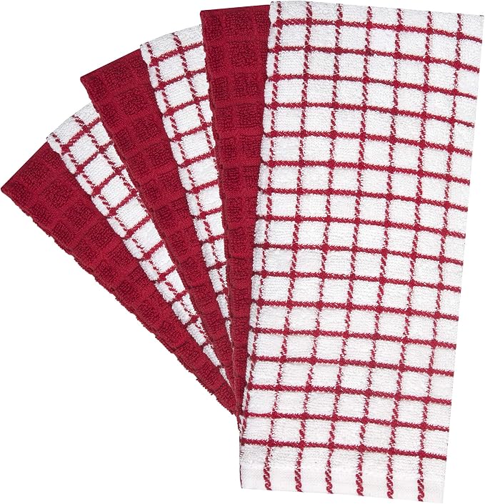 Bumble Kitchen Towels (6-Pack), 16"x28", 100% Cotton Dish Towels - Red | 380 GSM | Soft kitchen hand towels , Highly Absorbent & Durable Dish Towels for kitchen with Hanging Loop