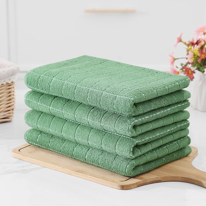 Homaxy 100% Cotton Terry Kitchen Towels, Large 6 Pack, Grass Green | Ultra Soft and Absorbent Dish Towels for Kitchen, Suitable for Drying and Washing Dishes