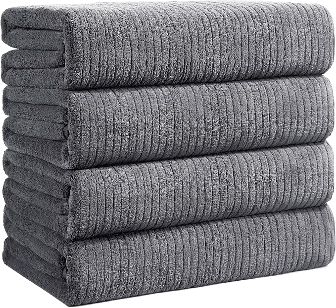 4 Pack Bath Towels Set 35 x 70in Extra Large, Ultra Soft Microfiber | Luxury Thick High Absorbent and Quick Dry Bath Sheet for Bathroom, Beach, Yoga, Sport,SPA, Fitness, Grey