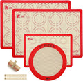 Silicone Baking Mat Set of 4, 2 Medium 16.5"x11.6", 1 Small 11.8"x8.4", 1 Piece 9" Round, All Mats 0.7mm Thick, Food Grade Non-Stick Reusable Baking Mats for Pizza, Bread, Pastry, Macarons