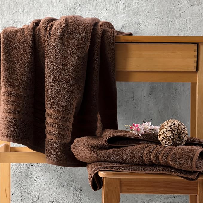 Hawmam Linen Brown 6 Piece Bath Towels Set for Bathroom Original Turkish Cotton Soft, Absorbent and Premium 2 Bath Towels, 2 Hand Towels, 2 Washcloths