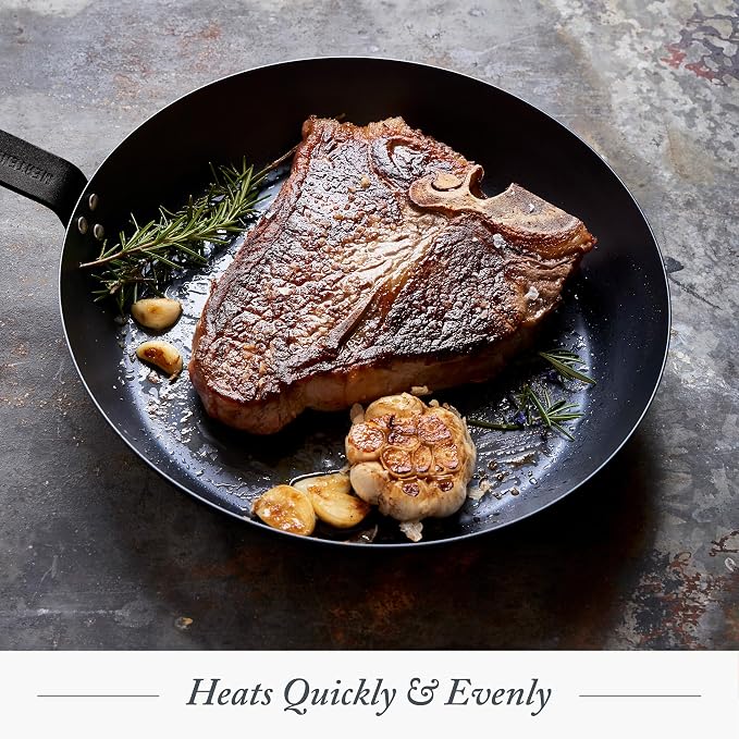 Merten & Storck 10" Pre-Seasoned Carbon Steel Frying Pan Skillet | Natural Nonstick with Use, Induction & All Stovetop Suitable, Grill & Campfire Safe, Even Heating, Indoor/Outdoor Use