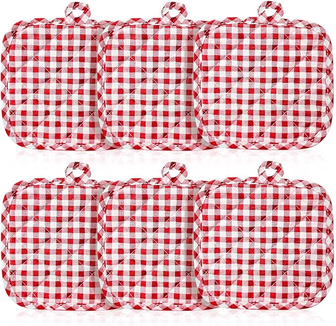4pcs Pot Holders for Kitchen, Cotton Kitchen Hot Pads, Heat Resistant Oven Mitts and Pot Holders Sets (Red Tartan)