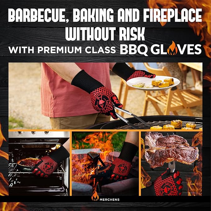 BBQ Grill & Oven Gloves 1472°F Heat Resistant | Storage Case & Gift Box | Fireproof, non-slip silicone mitts, extra-long protection for grilling, smoking & baking | Pro Series BBQ gloves - Easy clean