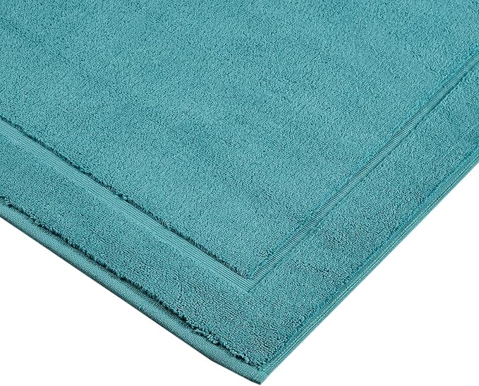 Hawmam Linen Teal Turquoise Bath Mats, 21 x 34 inches, Pack of 2-100% Ring Spun Cotton,[Not a Bathroom Rug] Banded Design, Highly Absorbent, Machine Washable for Bathroom Floor Towel
