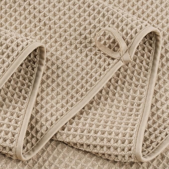POLYTE 430 GSM Poly Blend Microfiber Quick Dry Waffle Bath Towel Set of 6 | 2-Body Towels, 2-Hand Towels, 2-Wash cloths, Oversize, Lint Free