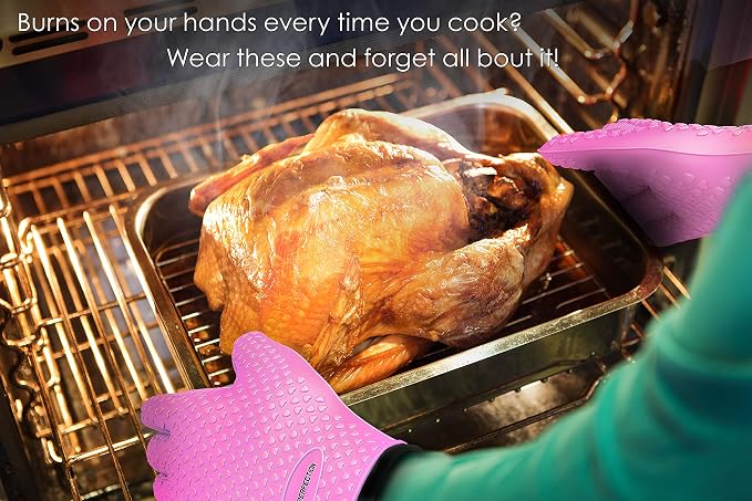 KITCHEN PERFECTION Silicone Smoker Oven Gloves -Extreme Heat Resistant BBQ Gloves-Handle Hot Food Right on Your Grill Fryer & Pit|Waterproof Grilling Cooking Baking Mitts|Superior Value Set+3 Bonuses | Waterproof, 5-Finger Design For A Better Grip, for...
