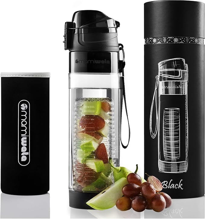 MAMI WATA Fruit Infuser Water Bottle – 24 oz BPA-Free Tritan Fruit Infused Plastic Water Bottle for Women Recipes eBook & Insulating Sleeve & Gift Box