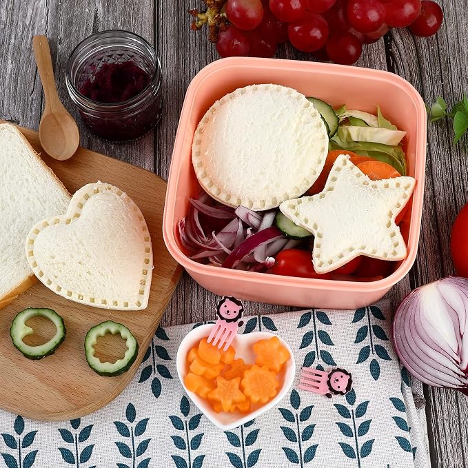 Sandwich Cutter and Sealer,Round Heart Star 3Pcs Shapes Sandwich Decruster Press Mold+8pcs Stainless Steel Mini Vegetable Cookie Cutters,Bread Sandwich Decruster Pancake Maker DIY for Kids Bento