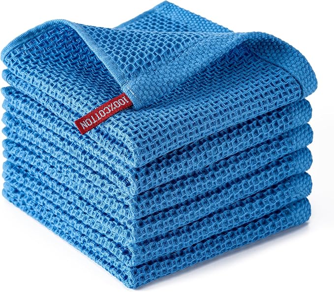Kitchen Towels 6-Pack Kitchen Dish Cloths,100% Cotton,12x12 In,Blueberry | Towels Waffle Weave,Ultra Soft Absorbent, Quick Drying