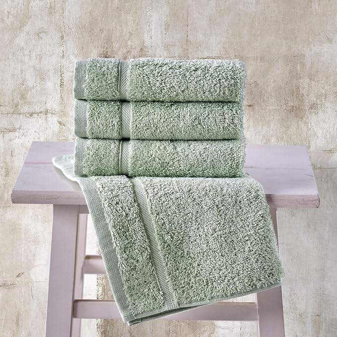 Hammam Linen Washcloth Set Premium Original Turkish Cotton, Hotel Quality for Maximum Softness & Absorbency for Face, Hand, Kitchen & Cleaning (Green, Washcloth Set, 13 in X 13 in)