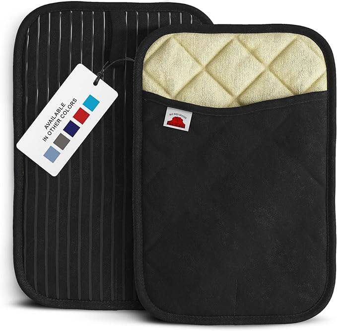 Silicone Pot Holders - Set of 2 Black - 10 x 6.75 - Heat Resistant to 536 F / 280 C Kitchen Protectors Hot Pans Baking Professional Grade Cooking Mitts