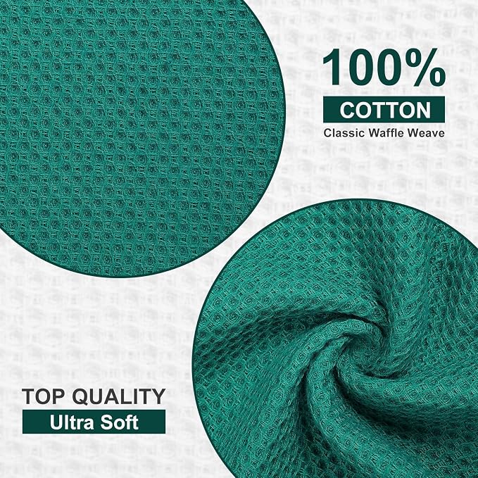 Kitinjoy 100% Cotton Waffle 12-Pack Kitchen Towels, 12" x 12", Teal | Ultra Absorbent, Super Soft, lightweight, Quick Drying Dish Rags for Washing Dishes