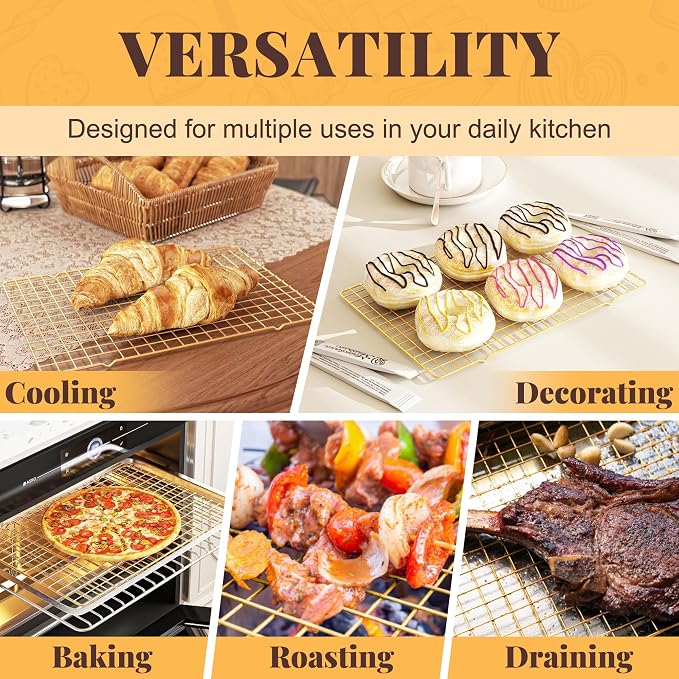 Cooling Racks for Cooking and Baking - 2 PCS 10" x 15" Grid Wire Baking Rack for Oven Cooking, Baking, Grilling, Roasting - Dishwasher Safe Bacon Rack - Fits Jelly Roll Cookie Sheet Pan