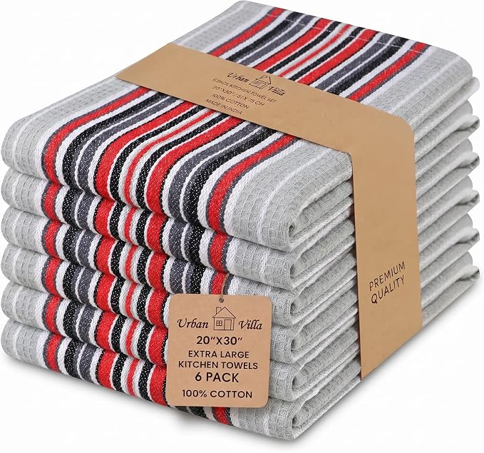Urban Villa Kitchen Towels Cotton Dish Towels 20”x30” (Set of 6) Grey