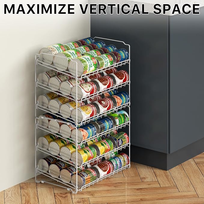 Simple Houseware 3-Tier Stackable Can Organizer Rack Hold 36 Cans, White | Can Food Storage Dispenser for Pantry/Cabinet, Adjustable Dividers – 11.5" D x 17" W x 13.75" H