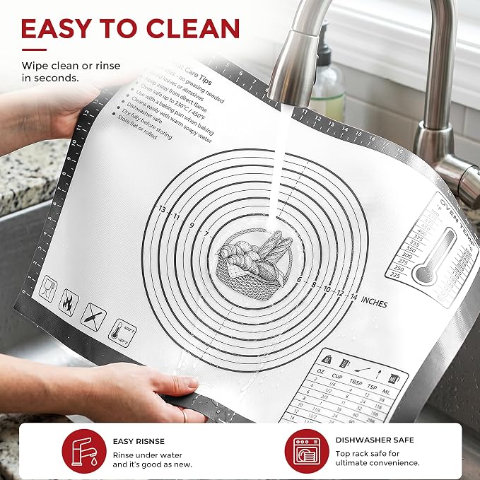 XL Silicone Pastry Mat for Baking Dough Mat, Extra Large 28x20 inches Grey | Non-Stick & Non-Slip Dough Mat for Rolling Out with Measurements, Bread, Pizza, Pie Crust, Cookies, Fondant Oven Safe