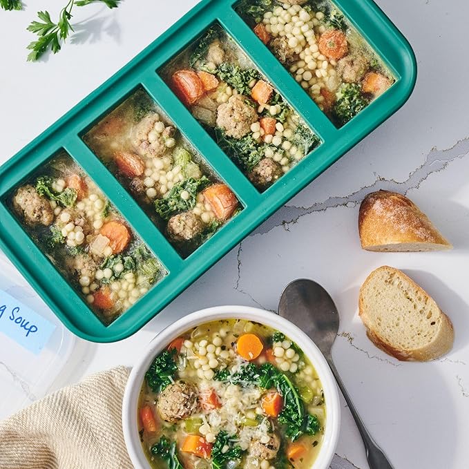 Souper Cubes 1 Cup Silicone Freezer Molds with Lids, Kale, 2-Pack | 100% Platinum-Cured Silicone Freezer Cubes, Oven and Microwave Safe, Perfect for Freezing Soup, Protein, Grains and More
