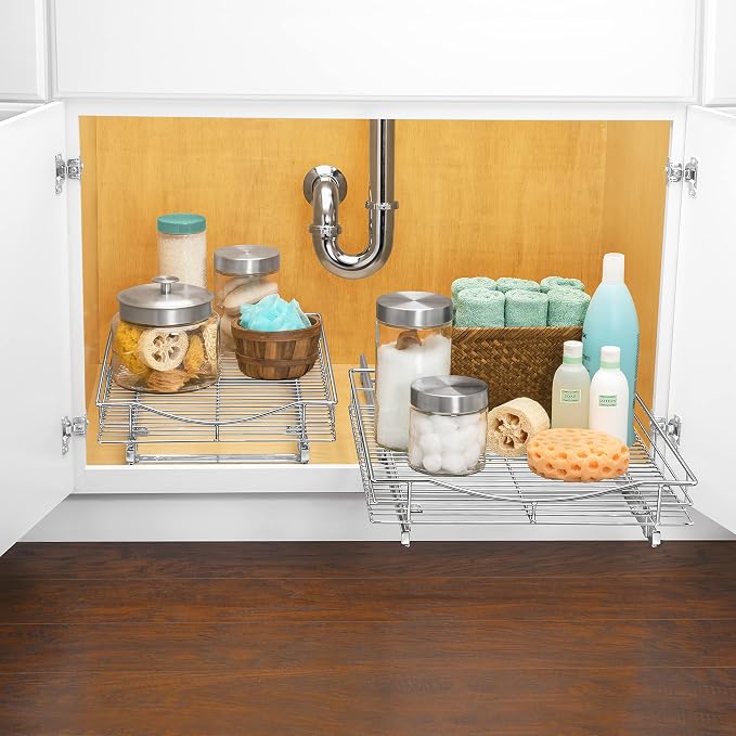 LYNK PROFESSIONAL® Pull Out Cabinet Organizer, Kitchen Slide Out Drawer | 17W x 18D chrome rollout shelf creates easy-access storage for cookware, pantry items and kitchen essentials inside cabinets